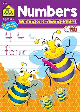 school zone numbers writing and drawing tablet workbook 96 pages ages 3 to 7 preschool kindergarten 1st grade