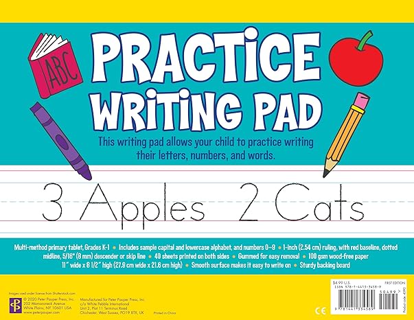 practice writing pad primary tablet great for grades kindergarten and up 1st edition peter pauper press