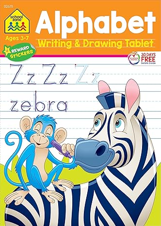 school zone alphabet writing and drawing tablet workbook 96 pages ages 3 to 7 preschool kindergarten 1st