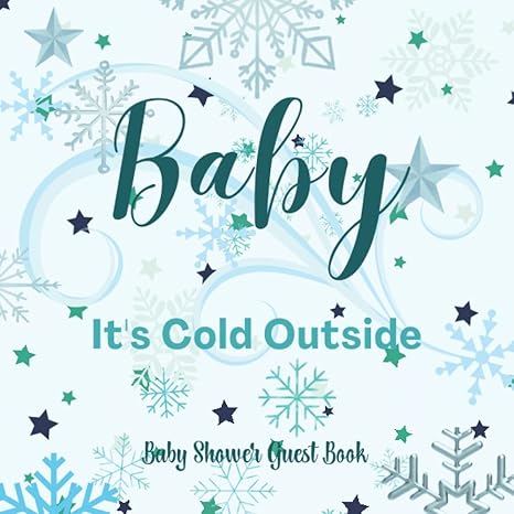 baby its cold outside baby shower guest book blue silver snowflake winter wonderland mommy and baby guest