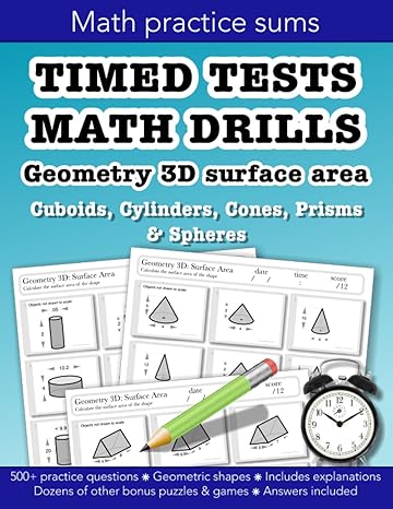 timed tests math drills geometry 3d surface area cuboids cylinders cones prisms and spheres education