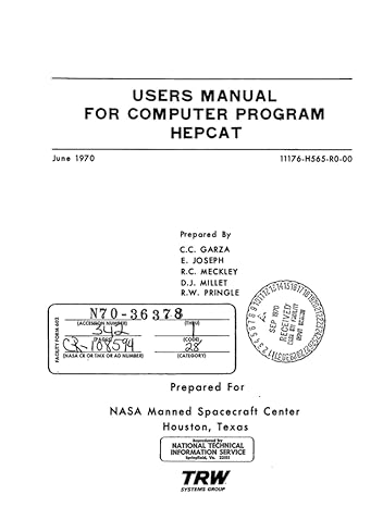 users manual for computer program hepcat june 1 1970 1st edition nasa ,national aeronautics and space