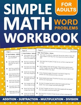 simple math word problems for adults addition subtraction multiplication division math practice workbook for