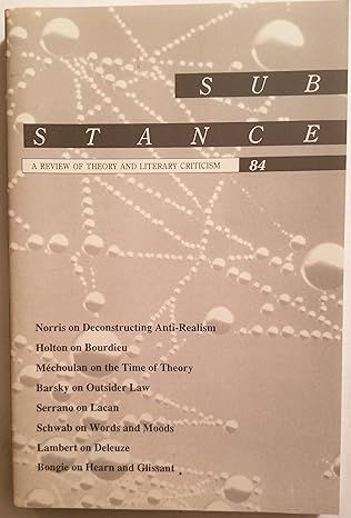 substance 84 a review of theory and literary criticism volume xxvi number 3 1997 1st edition robe sydney levy