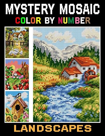 mystery mosaic color by number landscapes 50 wonderful color quest extreme challenges with hidden pictures