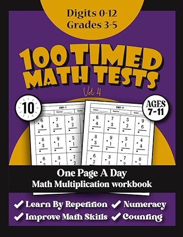 100 timed math tests one page a day practice math multiplication problems workbook for grades 3 5 with digits