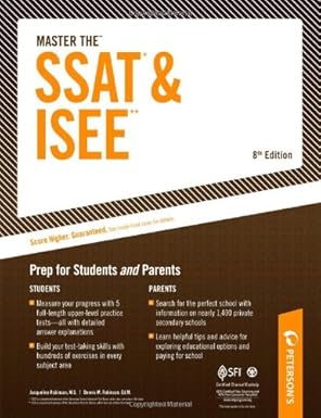master the ssat and isee prep for students and parents 8th edition jacqueline robinson ,dennis m. robinson