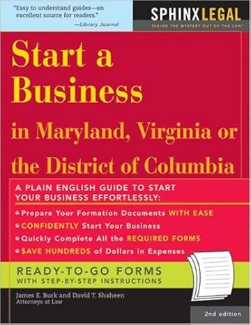 start a business in maryland virginia or the district of columbia 2nd edition james e burk ,david t shaheen