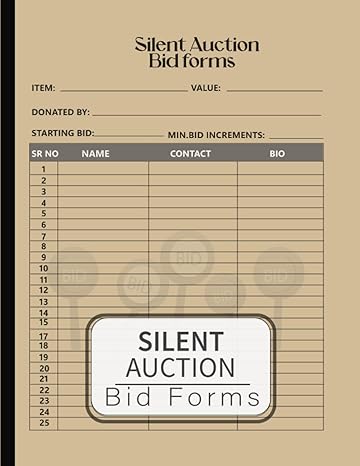 silent auction bid forms bidding sheets for charity auction fundraising to note the auction bid 1st edition