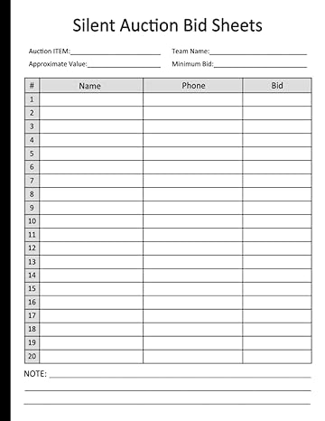 silent auction bid sheets charity auction bid tracker planner 100 pages 8 5 x 11 inches 1st edition yosabvech