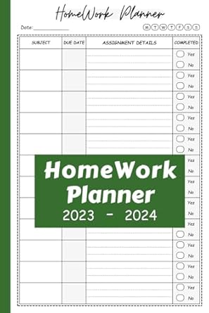 homework planner for students 2023 2024 daily comprehensive lesson plan book for elementary middle and high