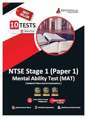 ntse stage 1 paper 1 mat book national talent search exam 10 full length mock tests free access to online