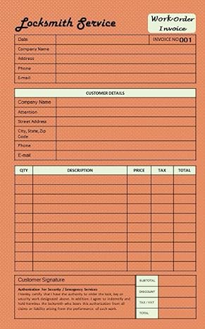 locksmith service work order invoice locksmith receipt book 1st edition juikemn press 979-8717980289