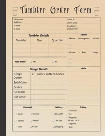 tumbler order form detailed purchase tumbler order sheets designed to organize customize and track each cup