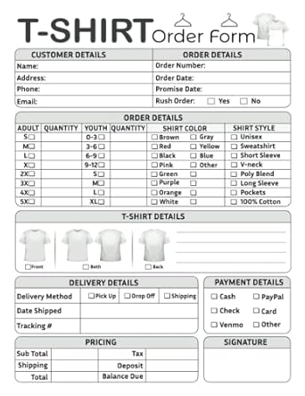 t shirt order form custom tee shirt order tracking organizer for small business owners for direct selling 1st