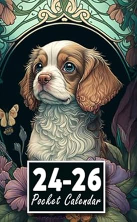 pocket calendar 2024 2026 small 3 year monthly agenda for purse or bag dog with flowers plant cover 1st