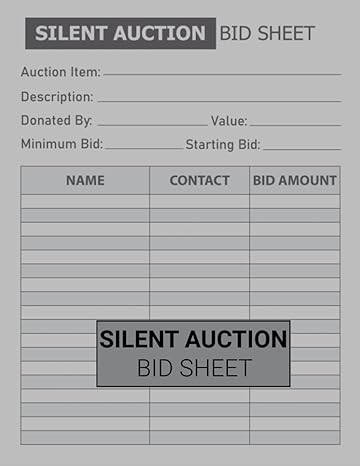 silent auction bid sheets fundraiser and silent auction bid form event organizer 1st edition sunena press