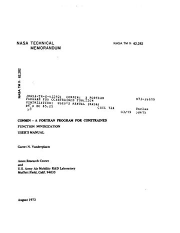 conmin a fortran program for constrained function minimization users manual august 1 1973 1st edition nasa