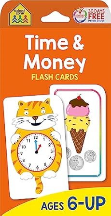 school zone time and money flash cards ages 6 and up 1st grade 2nd grade telling time reading clocks counting