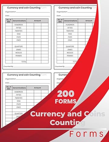 currency and coins counting form book currency and coin counting record 4 forms/page 1st edition red.cac