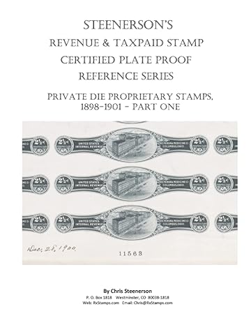 steenersons revenue taxpaid stamp certified plate proof reference series private die proprietary stamps 1898