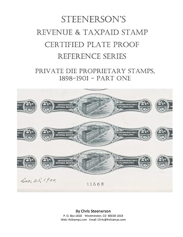 steenersons revenue taxpaid stamp certified plate proof reference series private die proprietary stamps 1898