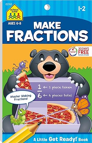 school zone make fractions workbook ages 6 to 8 1st grade 2nd grade activity pad math shapes basic fractions