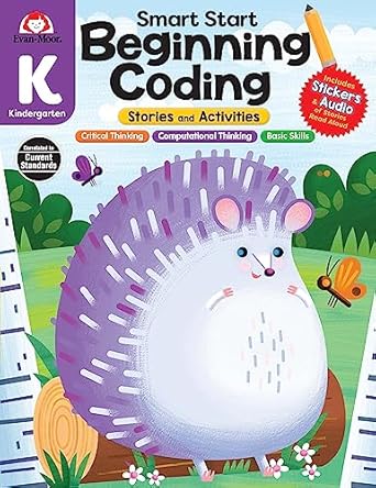 evan moor smart start beginning coding grade k activity workbook includes stickers and audio read along basic