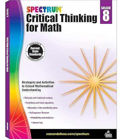 spectrum 8th grade critical thinking math workbook ages 13 to 14 grade 8 critical thinking math rational and