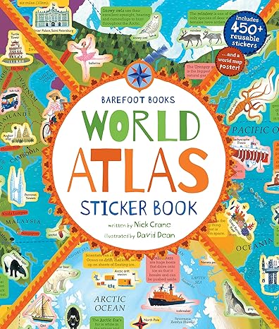 barefoot books world atlas sticker book 1st edition nick crane, david dean 178285830x, 978-1782858300