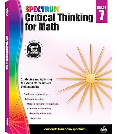 spectrum 7th grade critical thinking math workbooks ages 12 to 13 grade 7 critical thinking math algebra