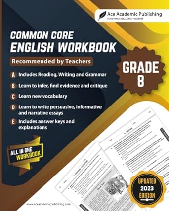 common core english workbook grade 8 english 1st edition ace academic publishing 1949383148, 978-1949383140