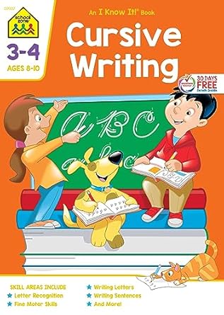 school zone cursive writing workbook 32 pages ages 8 to 10 3rd grade 4th grade practice handwriting tracing