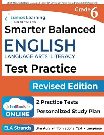 sbac test prep grade 6 english language arts literacy common core practice book and full length online