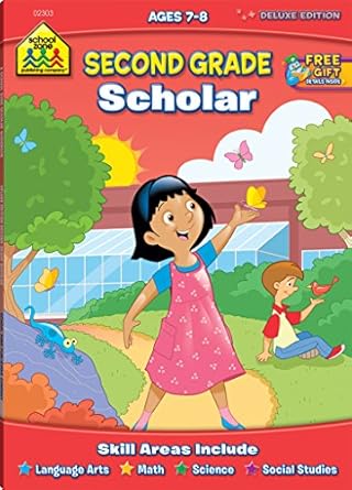 school zone second grade scholar workbook 64 pages ages 7 to 8 2nd grade language arts math science coin