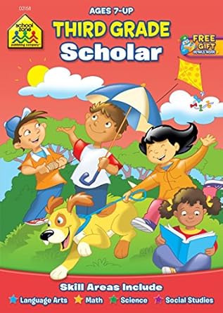 school zone third grade scholar workbook 32 pages ages 7 and up 3rd grade language arts math science social