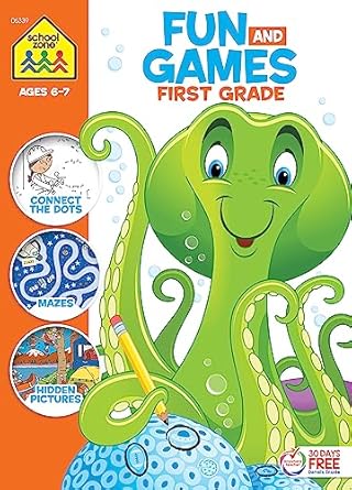 school zone fun and games first grade activity workbook 320 pages ages 6 to 8 hidden pictures mazes dot to