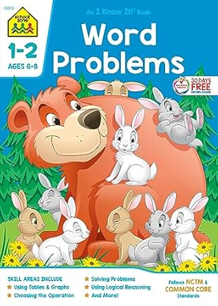 school zone word problems workbook 64 pages ages 6 to 8 1st grade 2nd grade math picture stories graphs