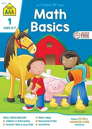 school zone math basics 1 workbook 32 pages ages 6 to 7 grade 1 addition subtraction greater than less than