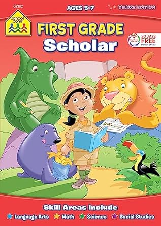 school zone first grade scholar workbook 64 pages ages 5 to 7 grade 1 vowels consonants addition and