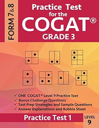 practice test for the cogat grade 3 level 9 form 7 and 8 practice test 1 3rd grade test prep for the