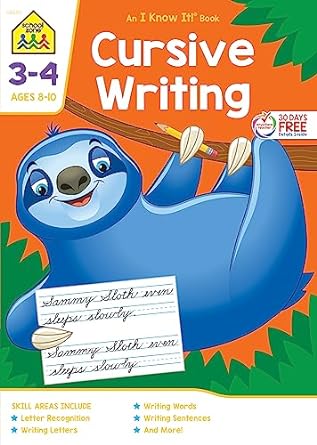 school zone cursive writing workbook 64 pages ages 8 to 10 3rd grade 4th grade practice handwriting tracing