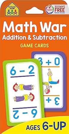 school zone math war addition and subtraction game cards ages 6 and up kindergarten 1st grade 2nd grade math