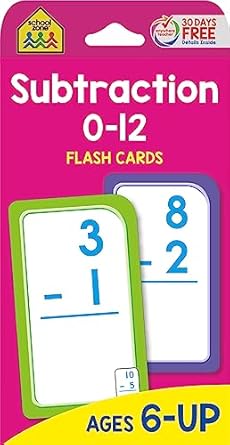 school zone subtraction 0 12 flash cards ages 6 and up 1st grade 2nd grade numbers 0 12 math problem solving