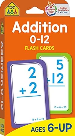 school zone addition 0 12 flash cards ages 6 and up 1st grade 2nd grade numbers 0 12 math problem solving