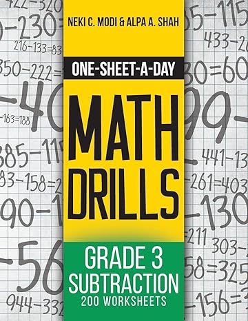 one sheet a day math drills grade 3 subtraction 200 worksheets 1st edition neki c modi ,alpa a shah