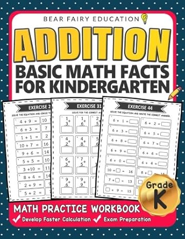 addition basic math facts for kindergarten activity workbook ages 3 6 1st edition bear fairy education