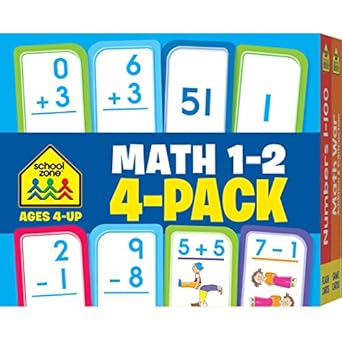 school zone math 1 2 4 pack flash cards ages 4+ 1st grade 2nd grade addition 0 12 subtraction 0 12 numbers 1