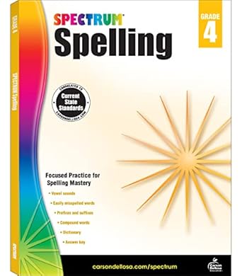 spectrum spelling workbook grade 4 ages 9 to 10 4th grade spelling workbook handwriting practice with vowels