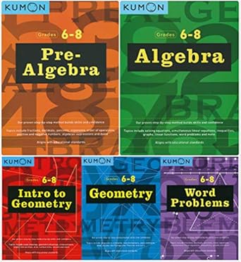 kumon complete middle school workbooks set pre algebra and algebra + intro to geometry and geometry + word